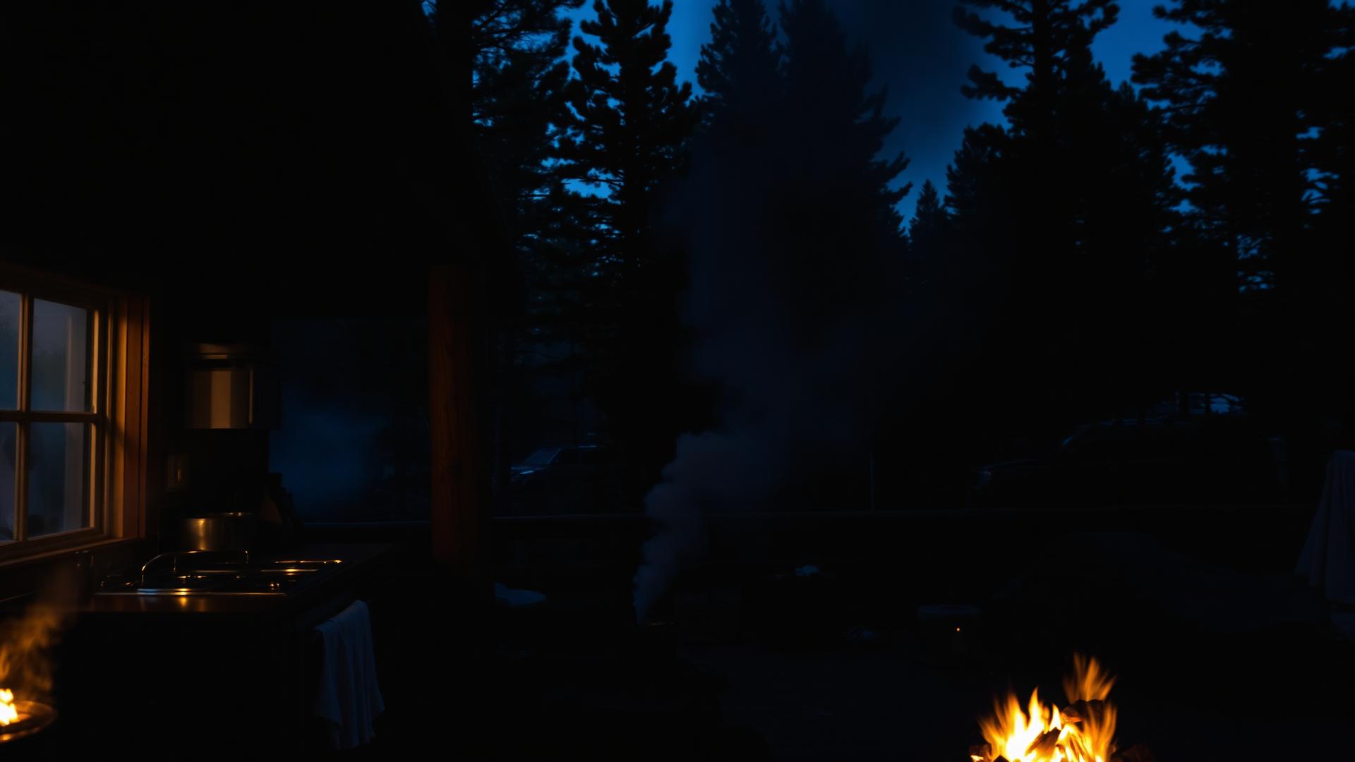 Idaho mountain lodge at dusk